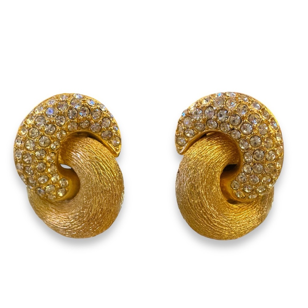 Vintage DIOR Crystal Gold Knot Earrings - Picture 1 of 4